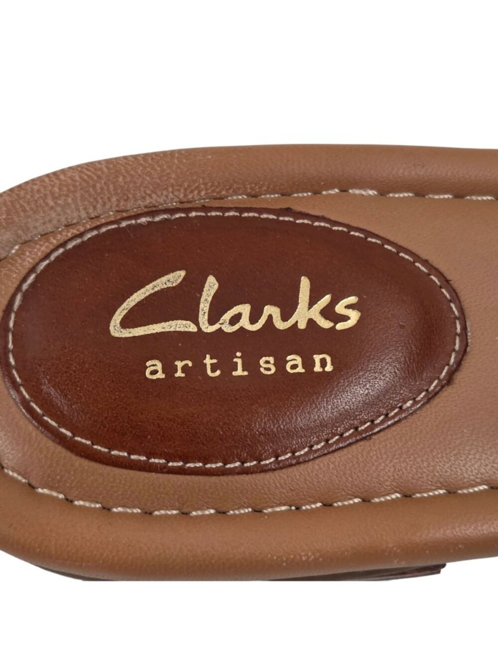 Clarks Artisan Sandals Womens 9.5 Brown Leather Straps Goldtone Buckle Flat Shoe - Picture 9 of 14